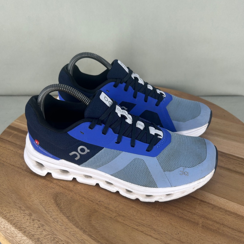 On Cloudrunner Womens Running Shoes Blue Navy White Size 8 Cushioned Comfort